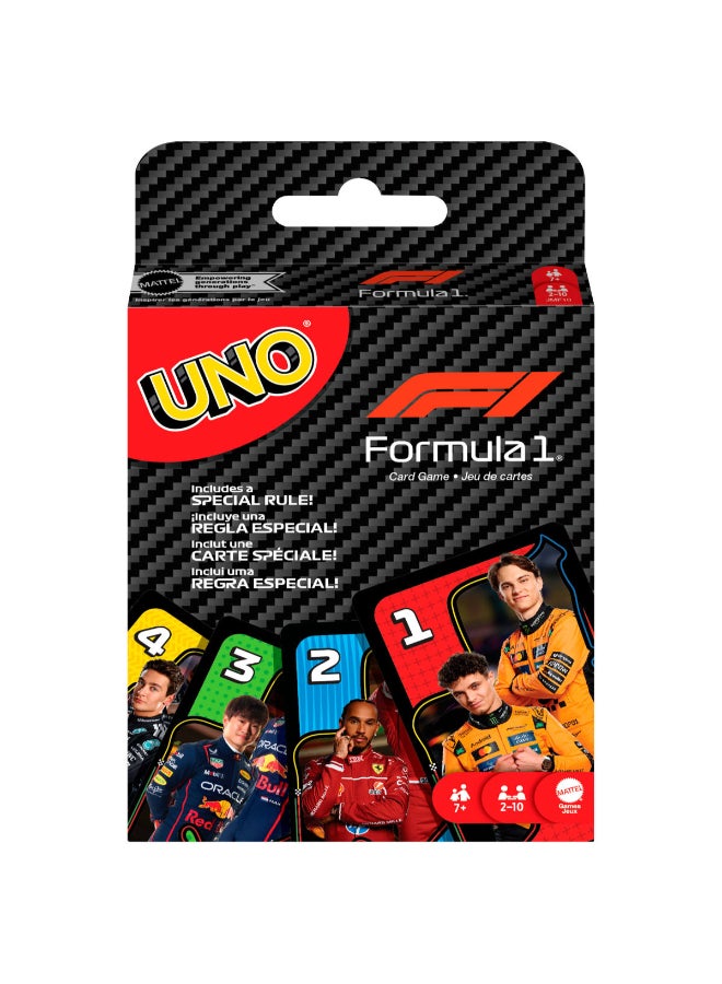 ماتيل جيمز UNO F1 Card Game for Kids, Families, Travel & Camping, Deck Features Images from the World of Formula 1 Racing - Image 1